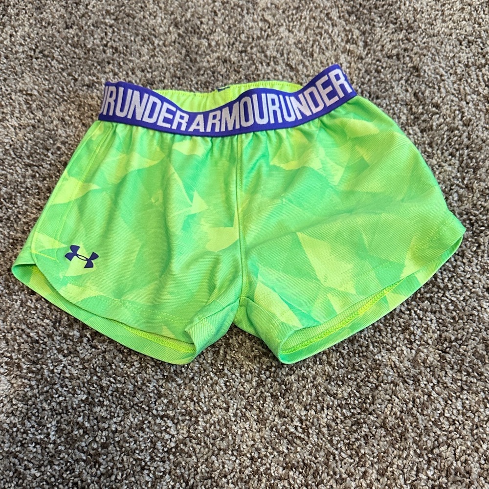 Under Armour Kids Lime Green Shorts with Purple Waistband